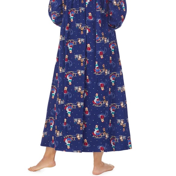NWT Lanz of Salzburg lace long flannel cotton nightgown christmas holiday print - Picture 6 of 17